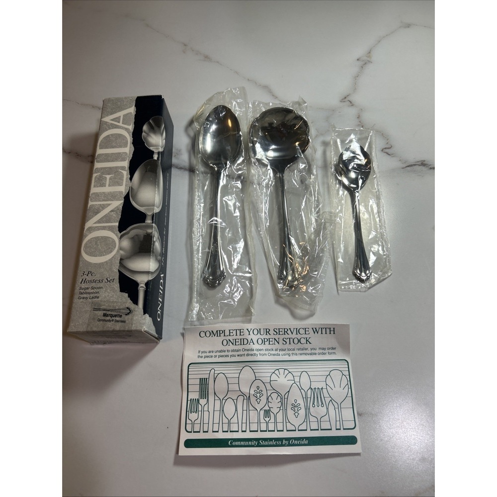 Marquette‎ 3 Pc Stainless Hostess Set sugar tablespoon gravy Serving Spoon NEW